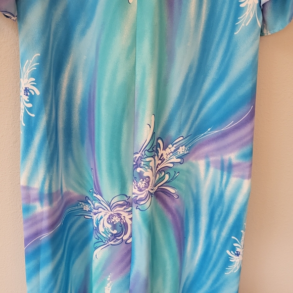 VTG 70s Liberty House Of Hawaii Maxi Dress Size 14 Blue Purple Floral Polyester - Picture 4 of 12
